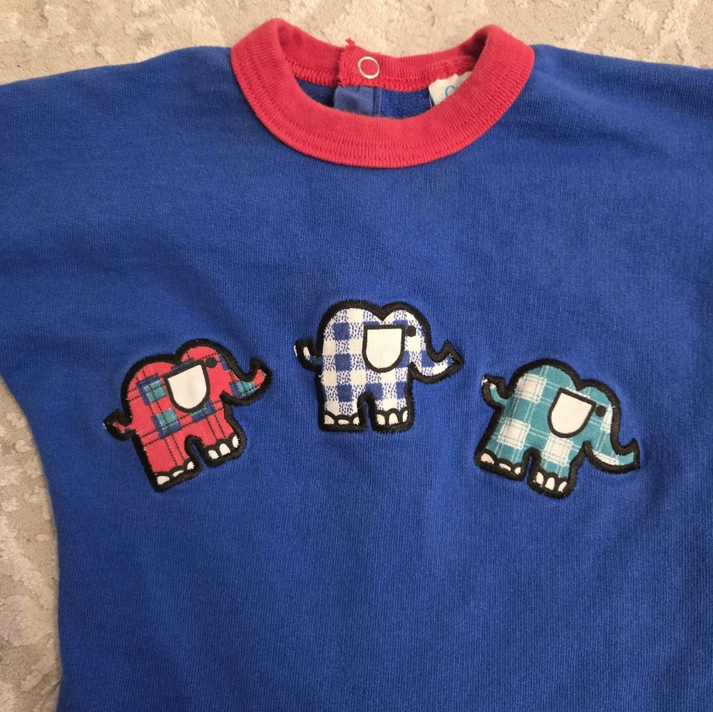 Vintage 1990s Y2k Carter's Blue and Red One Piece with Elephant Design